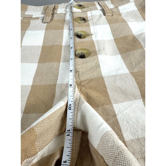 Madewell Gingham Plaid Button Shorts 25 Tan Cream Cottagecore French Girl Coasta - Picture 7 of 9